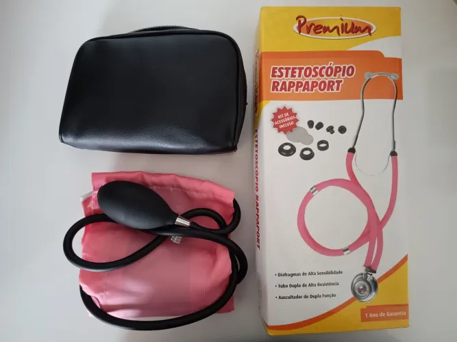 Kit Estetoscópio Rappaport + Aparelho de Pressão Rosa Premium