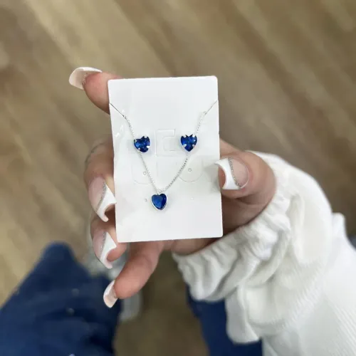 Conjunto Ponto de Luz Azul - Prata 925