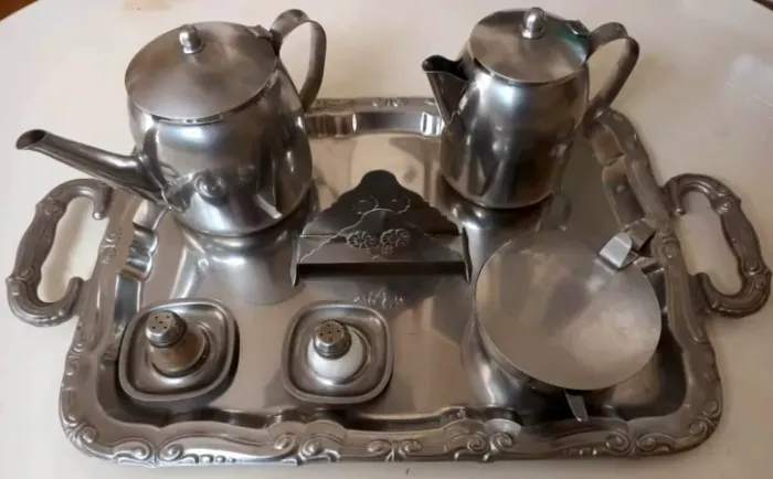 Conjunto Completo de Chá e Café em Aço Inox - Estilo Clássico e Acabamento Brilhante ! 