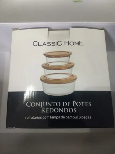Conjunto de potes redondos com tampa de bambu 