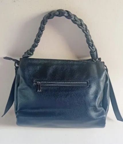 Bolsa de ombro com alça trançada, bolso interno externo com zíper 