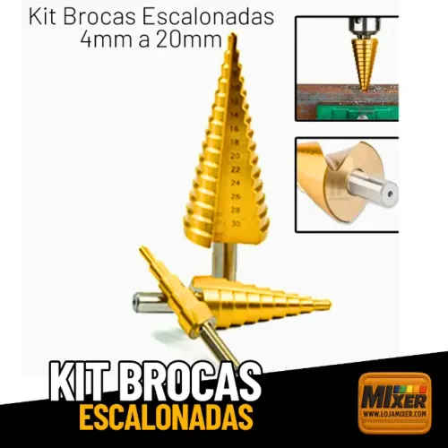 Brocas Escalonadas de Titânio de 4mm a 20mm - Kit com 3 Brocas _ FE45