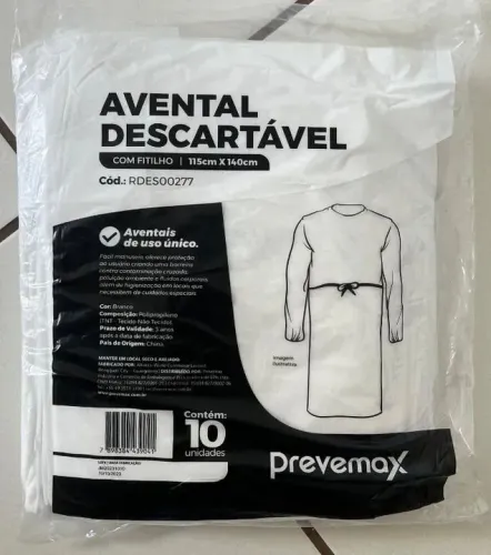 AVENTAL DESCARTÁVEL TNT 20G - MANGA LONGA BRANCO - PACOTE COM 10 UNIDADES.