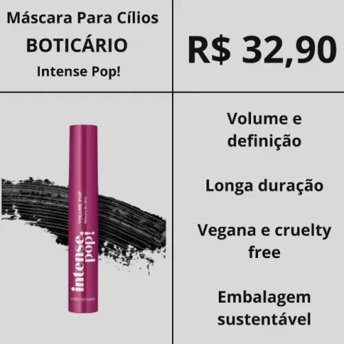 Máscara Para Cílios Preta Intense Pop! 10g