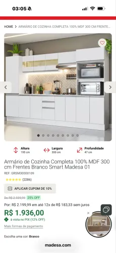 Armário de cozinha modulado em MDF 3 metros