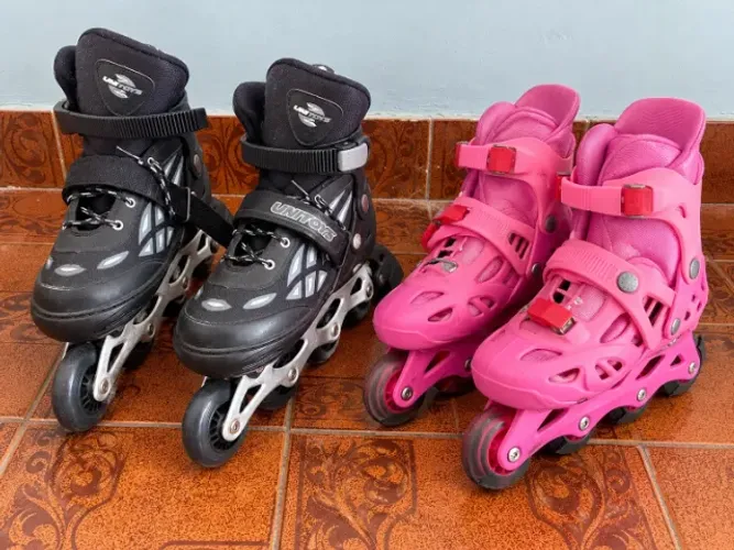 Kit 2 Pares de Patins Inline - Preto 37 ao 42 + Rosa até 35