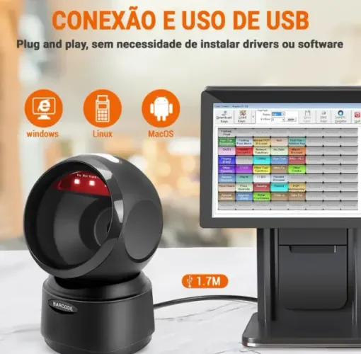 Leitor Código De Barras-laser Qr Fixo Mesa 1d 2d Usb