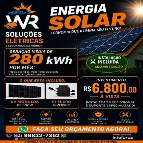 Energia Solar | 280, 500 e 1000 kWh | A partir de R$ 6.800