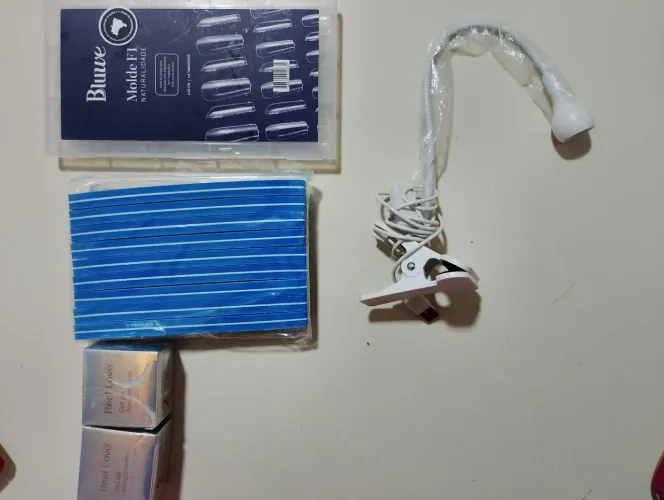 Kit para nail designer - Gel para unhas, lixas, cabine móvel, molde F1