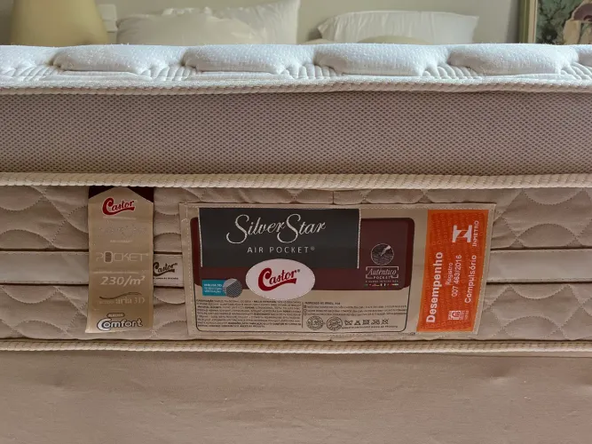 Colchão + Box Baú | Casal | Usado | Castor Silver Star Air One Face Pocket