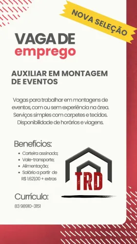 Vaga para Auxiliar de Montagem de Eventos (Com ou Sem Experiência)