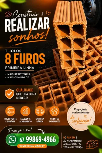 TIJOLOS 8 FUROS PRIMEIRA LINHA