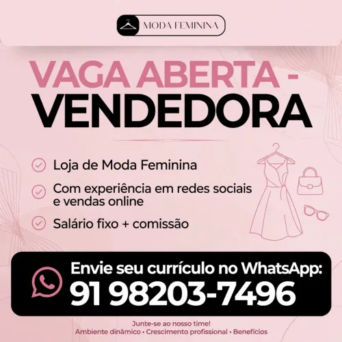 Oportunidade de vendedora - Loja de roupa feminina