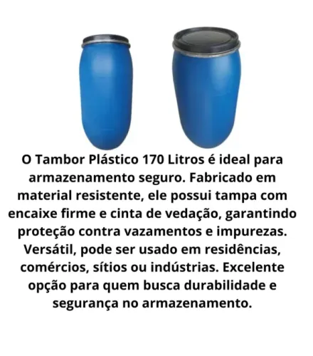 3 TAMBORES Plástico 170 Litros Bombona Com Tampa removível Encaixe Cinta Veda