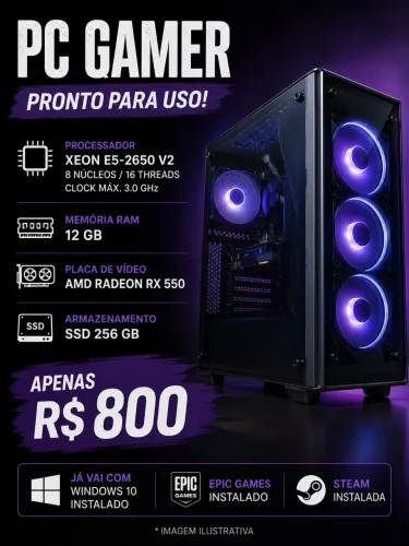 PC Gamer Barato | RX 550 | SSD 256GB | Apenas R$ 800