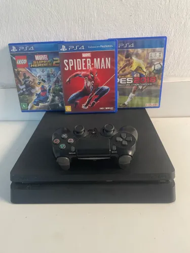 PS4 SLIM 500GB, 3x JOGOS E CONTROLE ORIGINAL