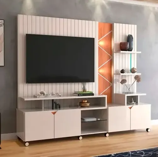 Home Painel de TV Cross Ripado Perolizado 2.1M
