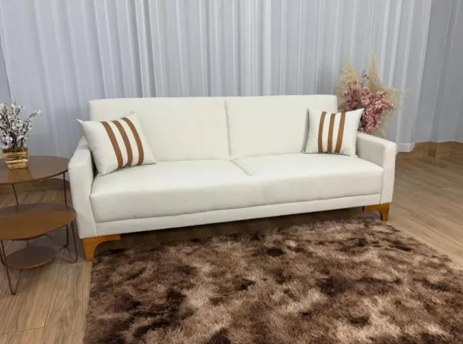 Maravilhoso Sofa Cama Luizi 2.09m - Bege Linho