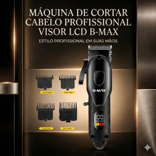 Máquina de Cortar Cabelo Profissional Sem Fio BM-C023 com Visor LCD Lâminas de Titânio