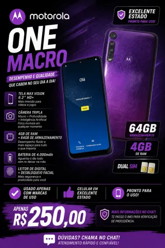 Motorola One Macro cor roxa/lilás 64GB/4GB