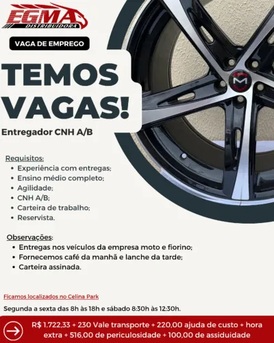 Vaga para entregador CNH A/B