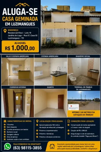 ? ALUGA-SE CASA GEMINADA EM LUZIMANGUES