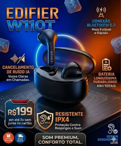 Fone Bluetooth Edifier W110T TWS Bluetooth 5.3 IPX4