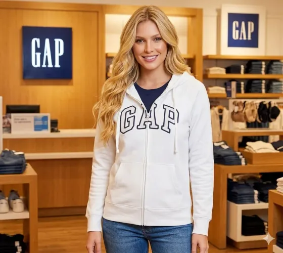 Blusa Branca de Moletom Feminina GAP - Original com Capuz e Zíper - Tam GG