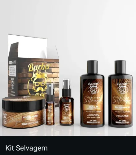 Kit Selvagem Barber Line Completo Shampoo Balm Óleo Pomada Modeladora e Deo Colônia