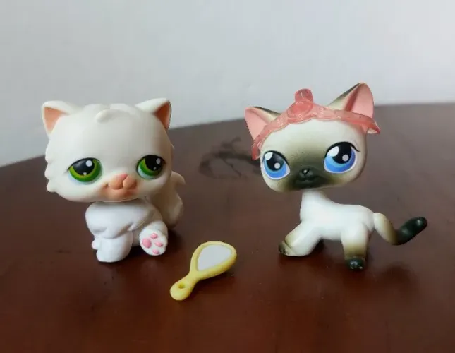 Dupla Littlest Pet Shop (LPS) Gato Siamês #5 e Gato Persa #15 - 2004 (raros!)