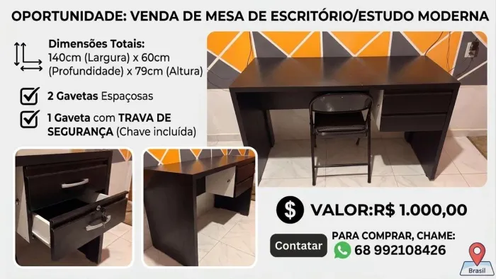 Vende-se está mesa na cor preta em MDF (placa grossa)