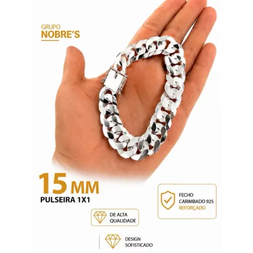 Pulseira prata mista 15mm