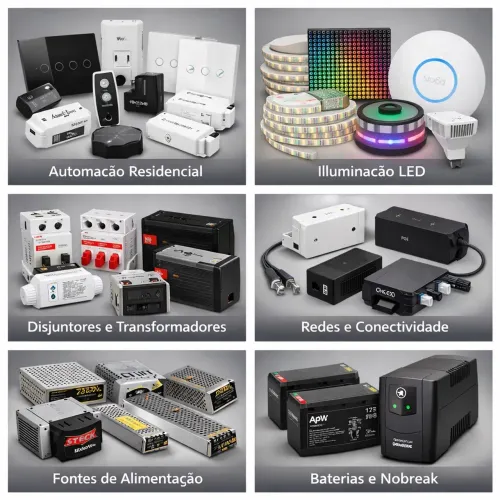 Lote com aproximadamente 650 itens Automação Iluminacao LED Redes e Eletrica para Revenda