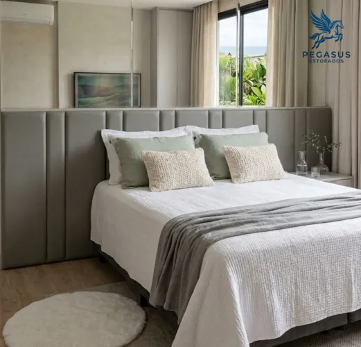 Cabeceira Estofada Premium Modelo Madrid Cama Casal Queen King Adesiva