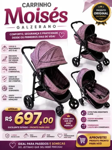 Carrinho Bebê Galzerano Olympus 1440 Moisés Completo