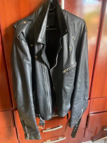 Jaqueta de couro preta com patch Harley-Davidson, tamanho GG
