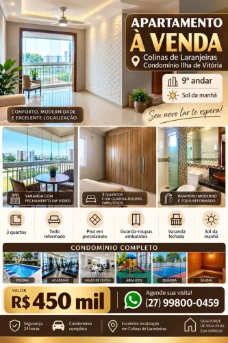 Apartamento 3 Quartos Reformado | 9º Andar | Sol da Manhã | Ilha de Vitória