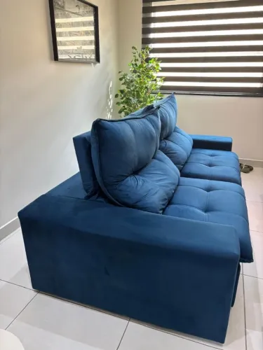 Sofá Retrátil Reclinável 2 Lugares Suede Azul 2,30m ? Usado Impecável