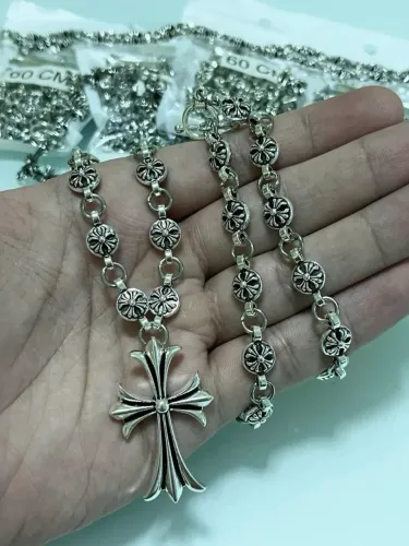 Kit Cordão + Pulseira Chrome Hearts Prata