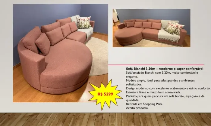 Sofá Bianchi 3,20m - moderno e super confortável