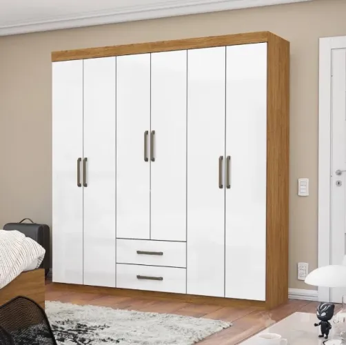 Guarda-Roupa Verona 6 Portas Cinamomo com Branco