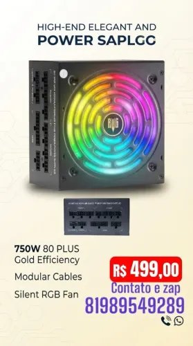 fonte para PC gamer luminação RGB 80 Plus Gold de 750W<br>750W