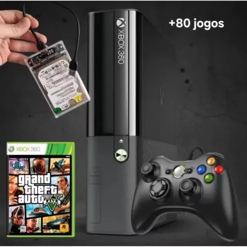 Xbox 360 Super Slim Desbloqueado + Kinect + 2 Controles + 80 Jogos