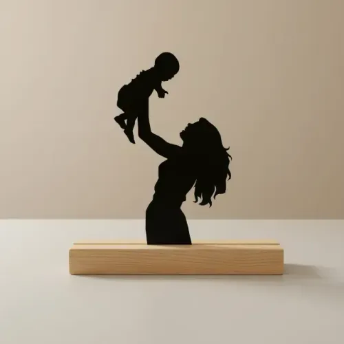 Silhueta Mãe E Filho Em Mdf com Base