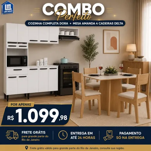 Armário de cozinha completa com mesa com 4 cadeiras, frete grátis e entrega em 24 horas