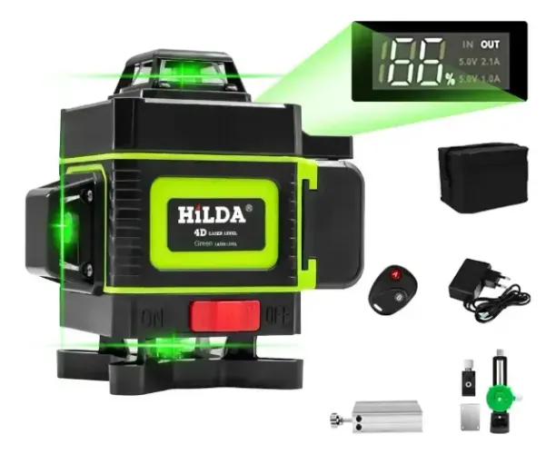 Nível à Laser 16 Linhas 4d Hilda Profissional recarregável Display Esquadro Prumo