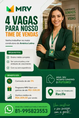 4 vagas para nosso time de vendas