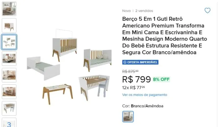 Berço padrão americano vira mini cama e escrivaninha 