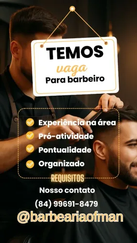 Vaga para barbeiro início imediato