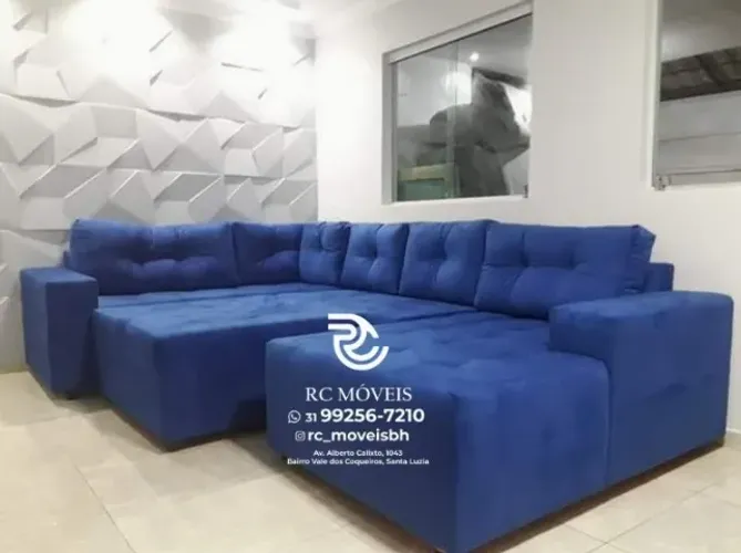 Sofá de canto Grande 3,10m com Chaise e Puff veludo macio D33 Premium | Novo